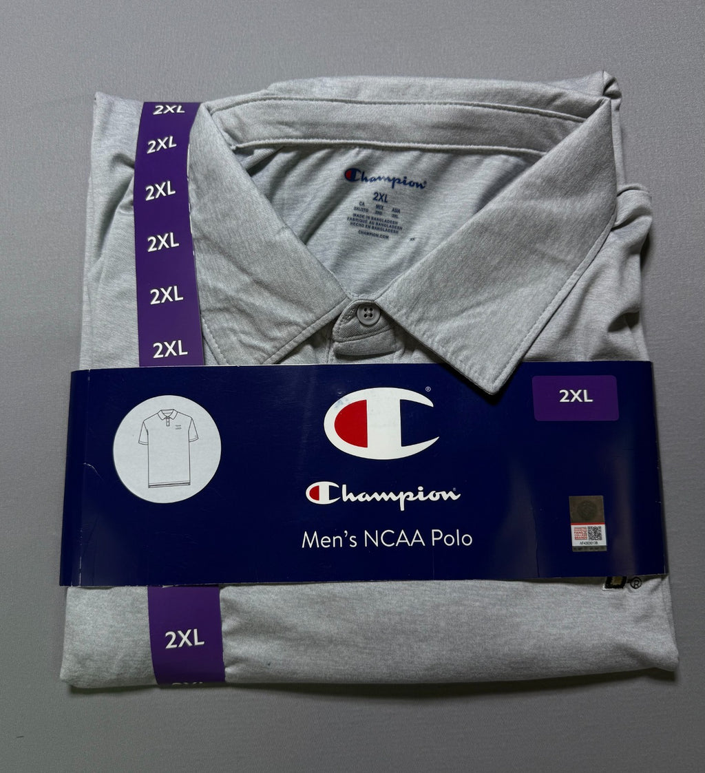 NWT Champion NCAA Polo Shirt Men's 2XL Gray Short Sleeve Lightweight Pullover