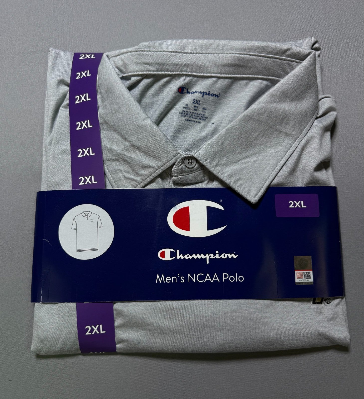 NWT Champion NCAA Polo Shirt Men's 2XL Gray Short Sleeve Lightweight Pullover