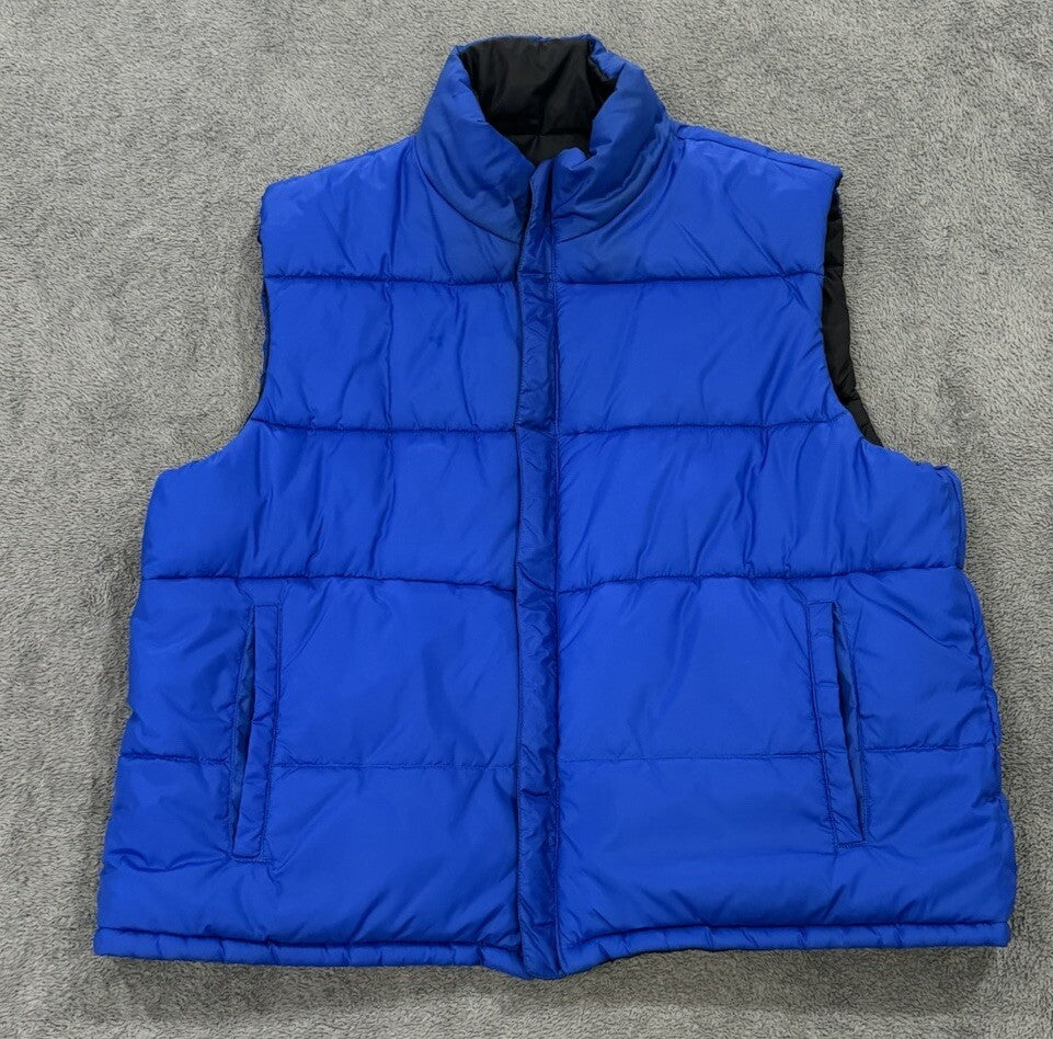 Athletic Works Men’s Size XL Puffer Vest Reversible Black & Blue W/ Pockets