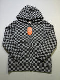 Wonder Nation Tough Fully Lined Zip Hoodie Girls Kids Large (10-12) Black Plaid