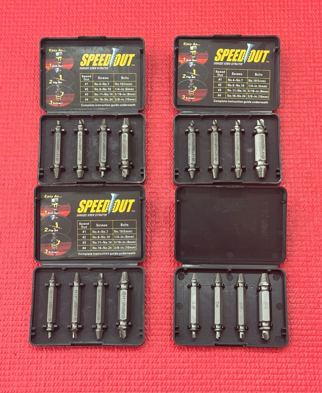 NEW Speed Out 4 PC Damaged Screw Extractor & Bolt Extractor Set - Pro Grade