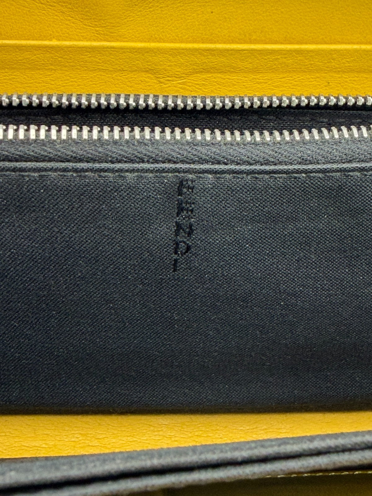 Fendi Monster 7M0210 Bug Eyes Zip Around Long Wallet Black Leather Yellow Trim