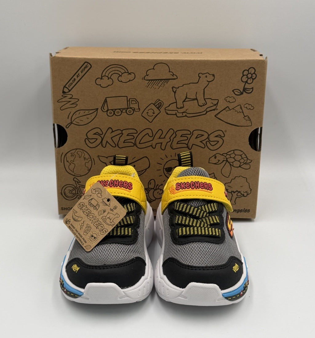 NEW Sketchers Vroom Sneakers Toddler Boys Size 5 Gray Yellow Construction Trucks