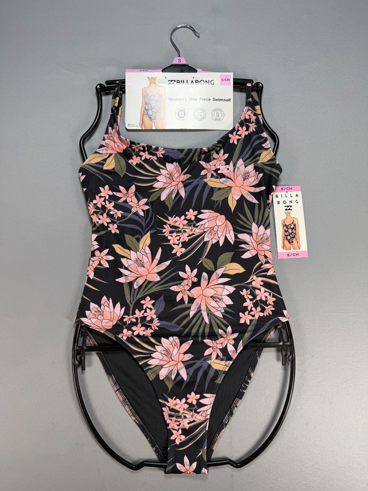 NWT Billabong One-Piece Swimsuit Women Small Black Floral Sleeveless Summer Gear
