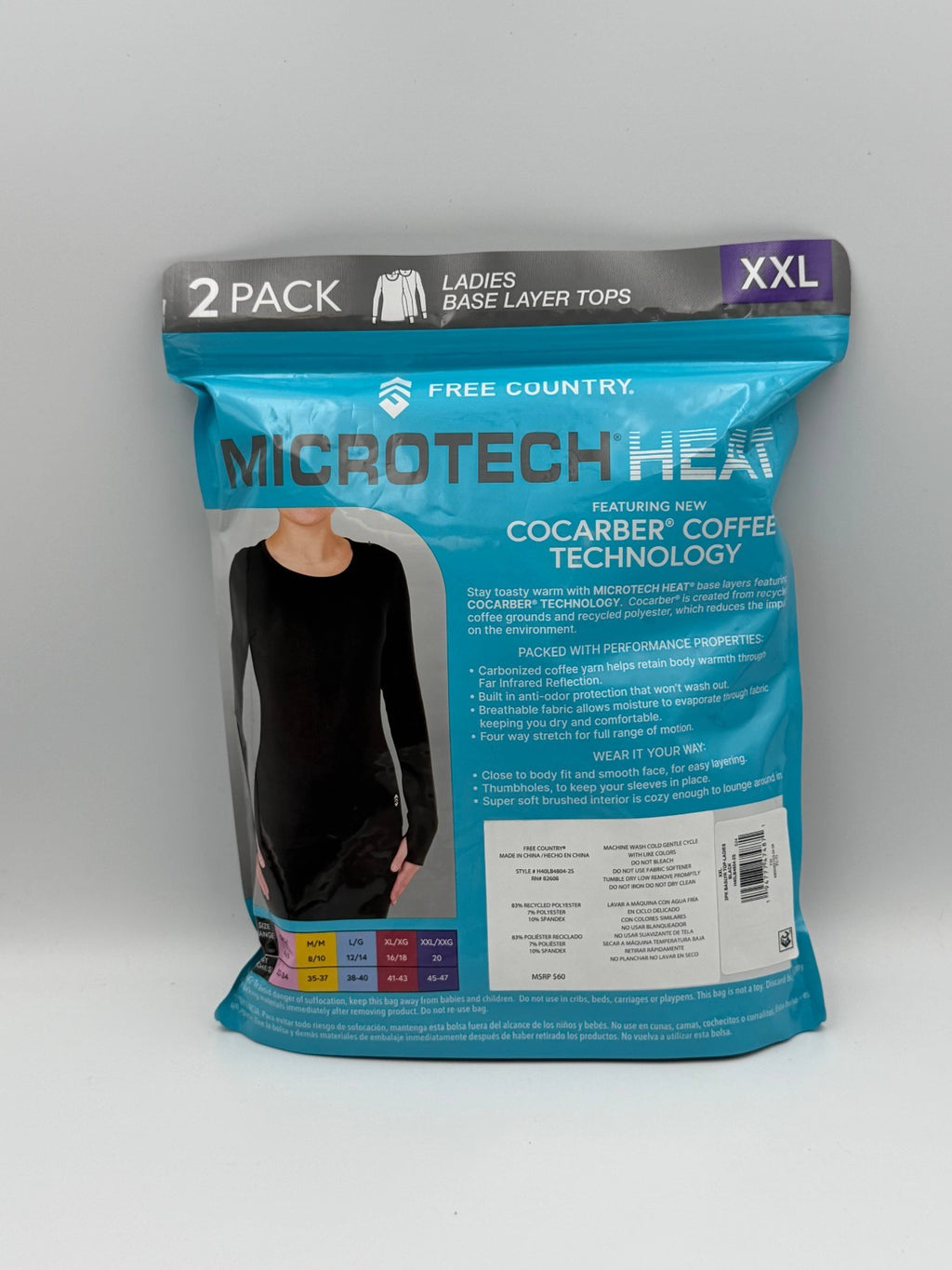 Free Country Microtech Heat Base Layer Tops Women s 2XL Black Preppy - Pack of 2