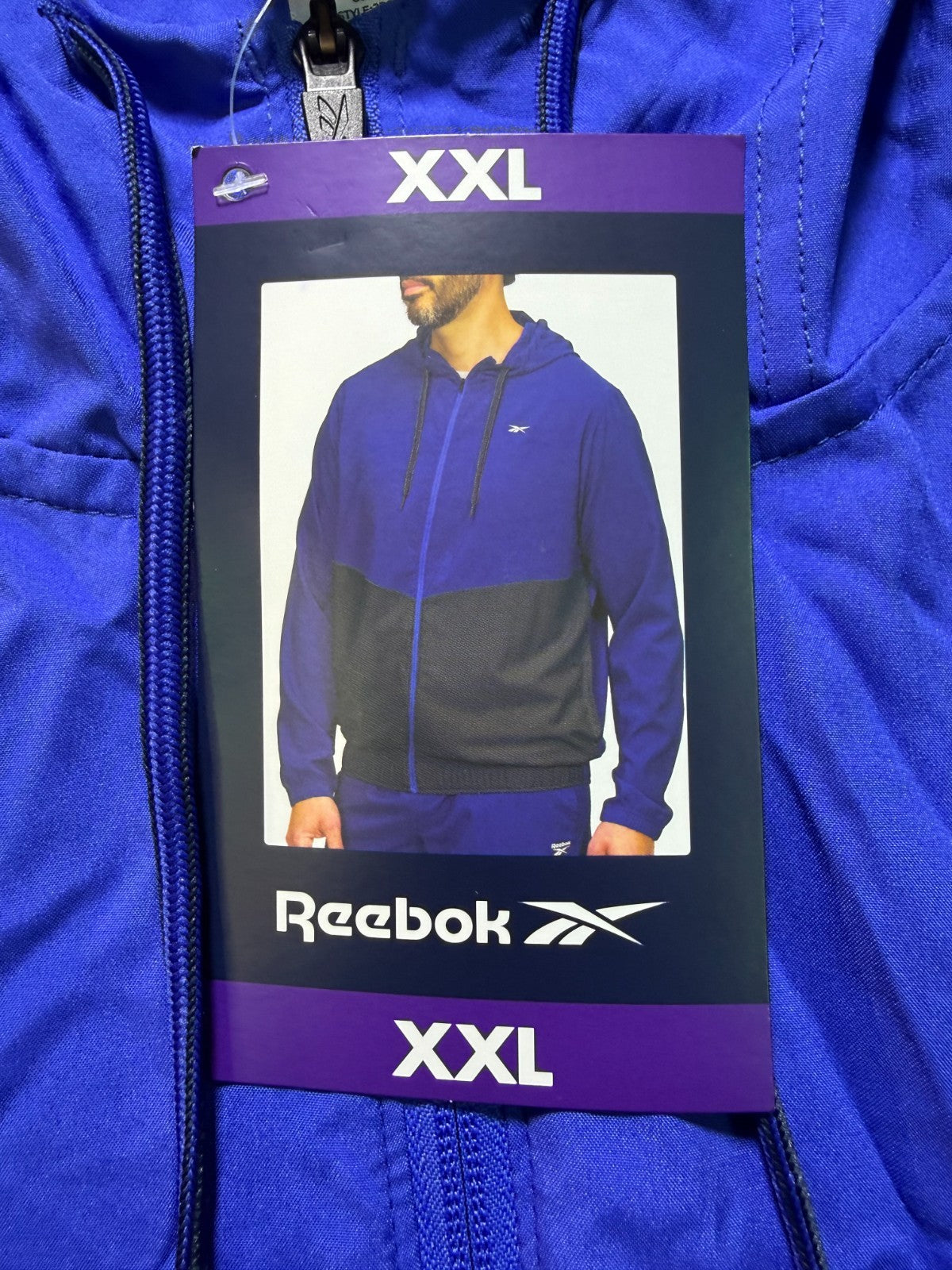 Reebok Full Zip Colorblock Adjustable Hood Training Woven Jacket Men's 2XL Blue