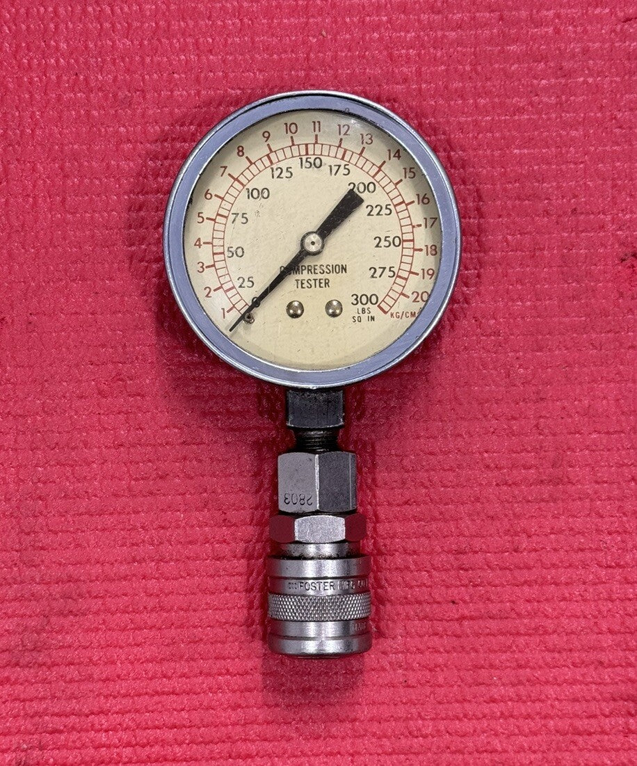 Vintage 300 PSI Compression Tester Meter Guage w/ Foster 2803 Air Hose Fittings