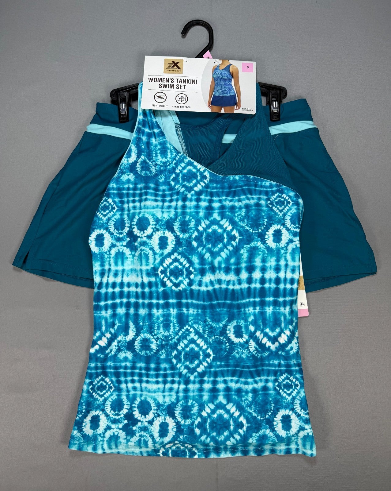 ZeroXposur 2-Piece Bathing Suit Women Small Blue Shibori Tankini Skort Swimwear
