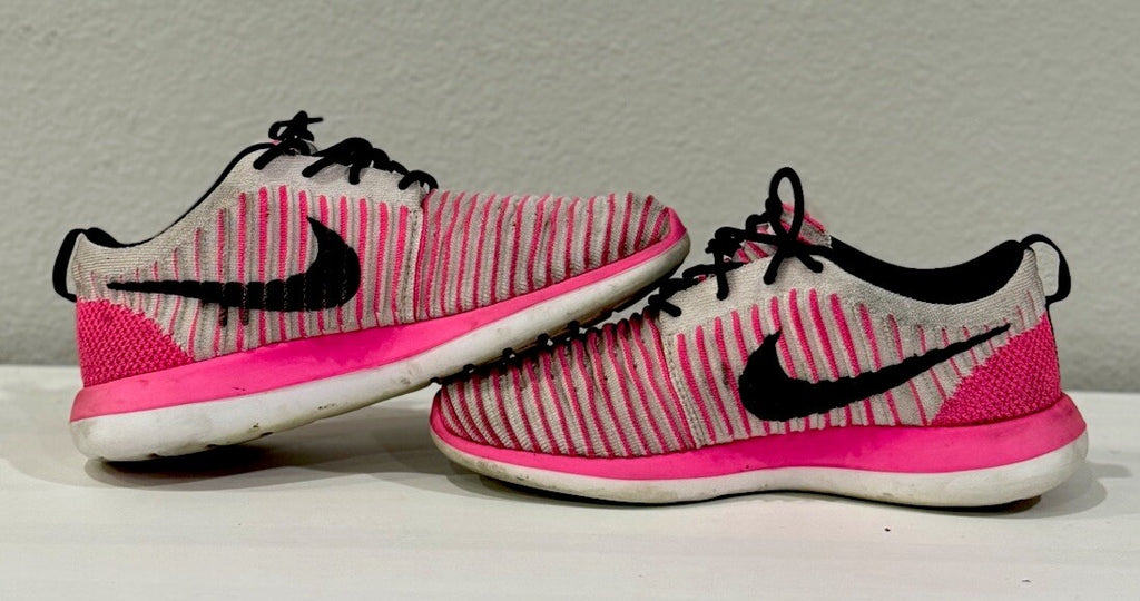 Nike Roshe Two Flyknit Pink White & Black Youth Girls Size 5