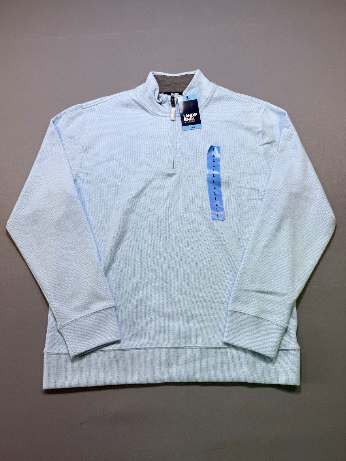 Lands' End Soft & Cozy 1/4 Zip Pullover Men's Large Blue Long Sleeve Ribbed Hem