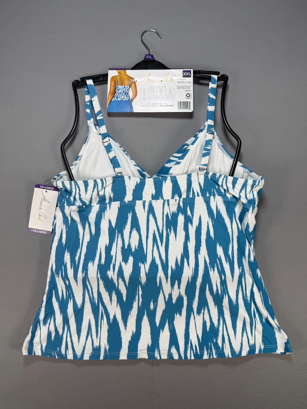 NWT Anne Cole Tankini Swim Top Womens 2XL Turquoise White UPF 50+ Summer Beach