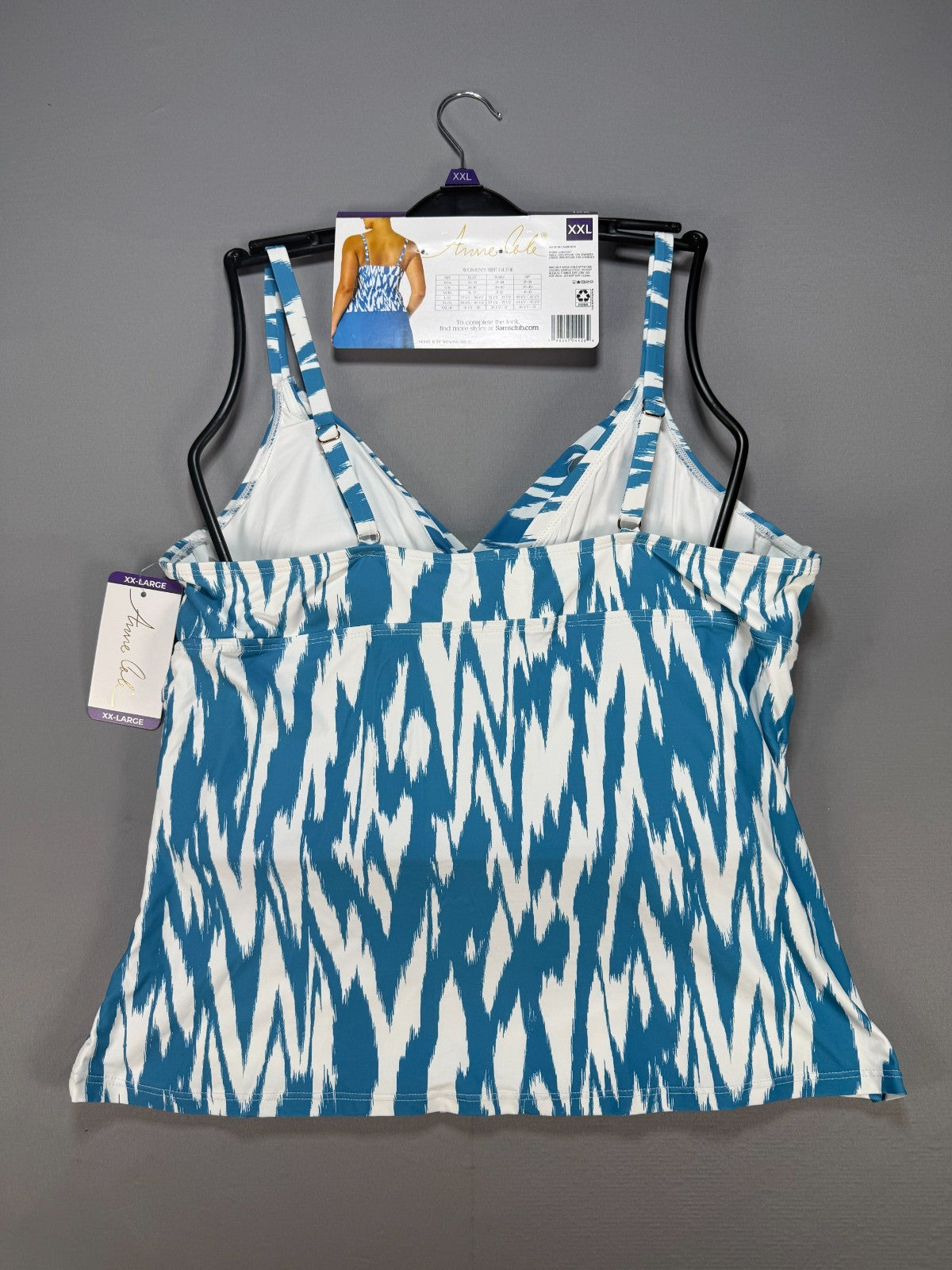 NWT Anne Cole Tankini Swim Top Womens 2XL Turquoise White UPF 50+ Summer Beach