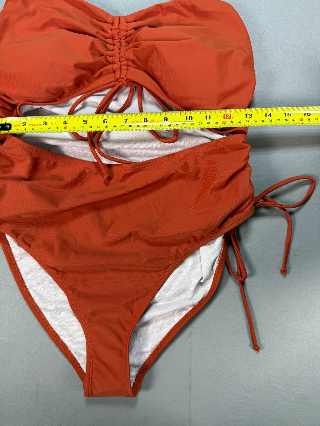 Women Drawstring One Piece Swimsuit XL Rust Orange Cutout Ruched Side Tie Summer
