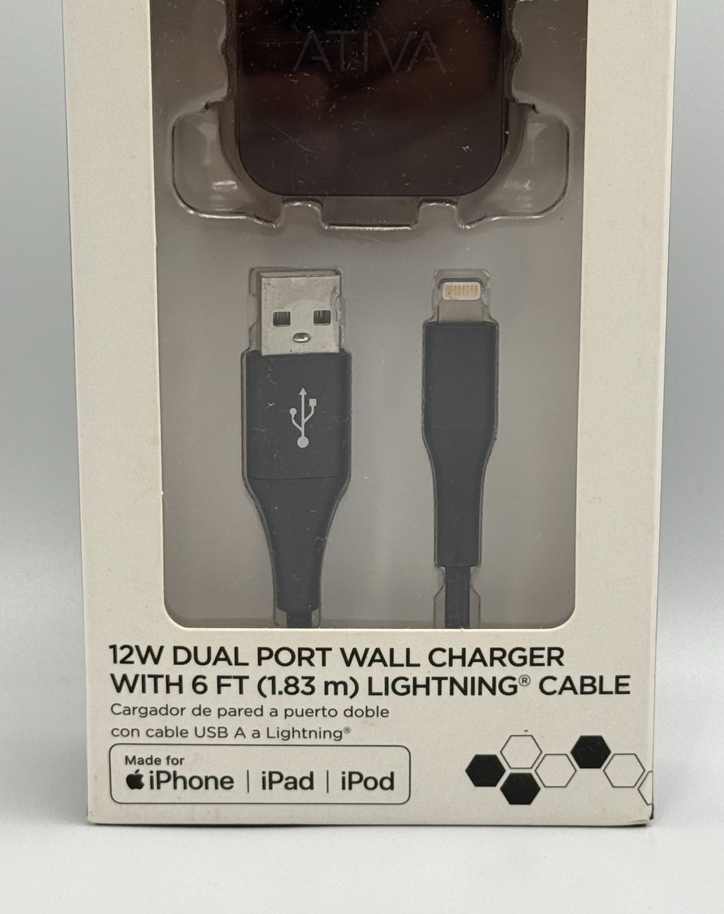 Ativa 12W Dual Port Wall Charger With 6 FT Fast-Charger Cable Black iPhone iPad