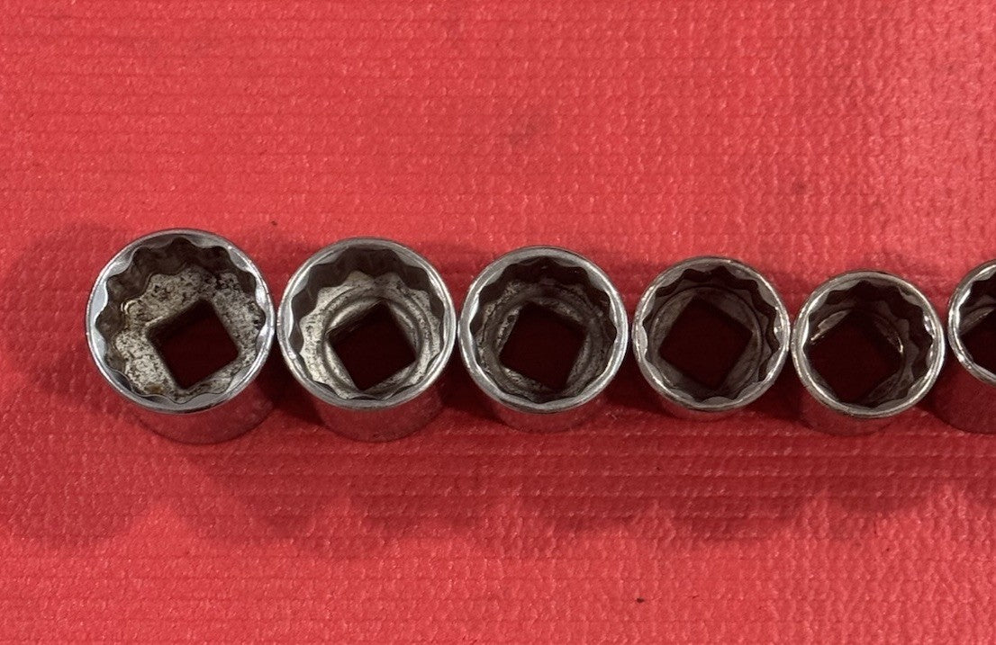 Vintage Craftsman 9pc Set 1/2" Drive 12PT  SAE Shallow Socket Set Made In USA