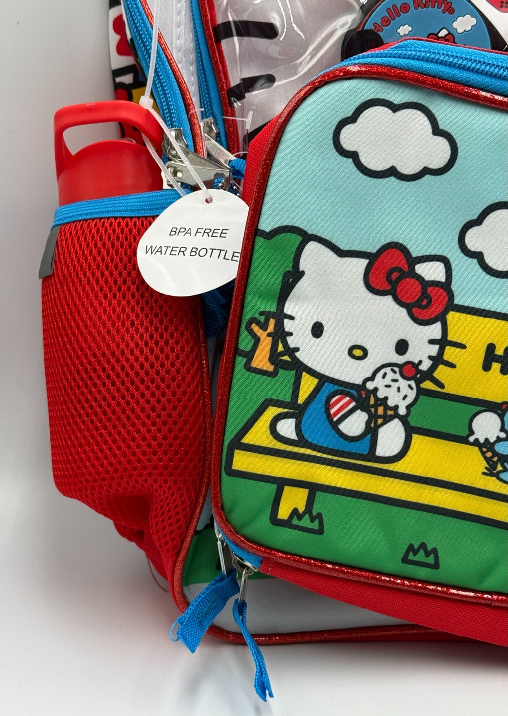 NWT Sanrio Hello Kitty Girls 4pc Backpack Set Lunch Box Headphones Water Bottle