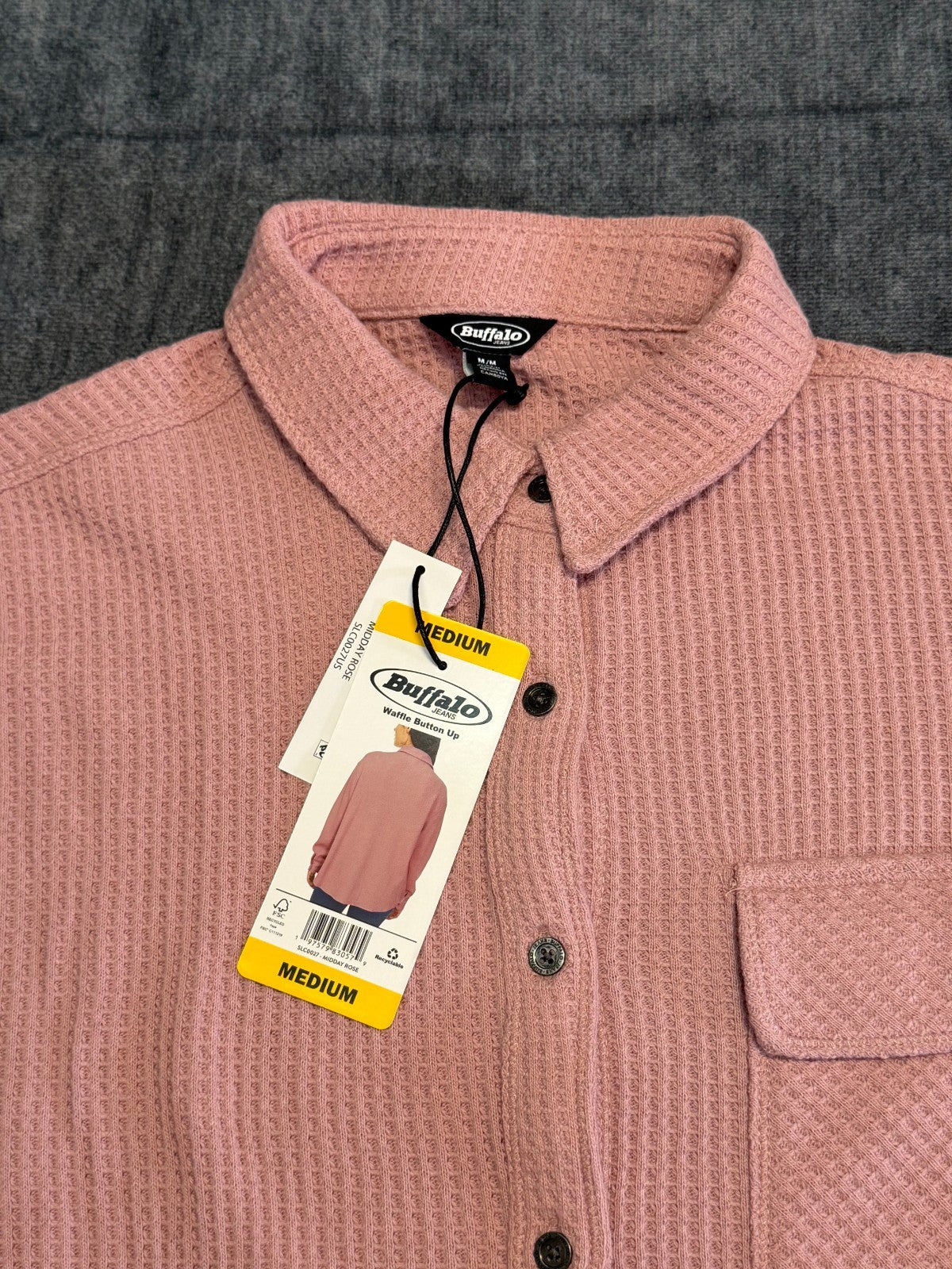 NWT Buffalo David Bitton Waffle Knit Button-UP Shirt Women's Medium Rose Pink