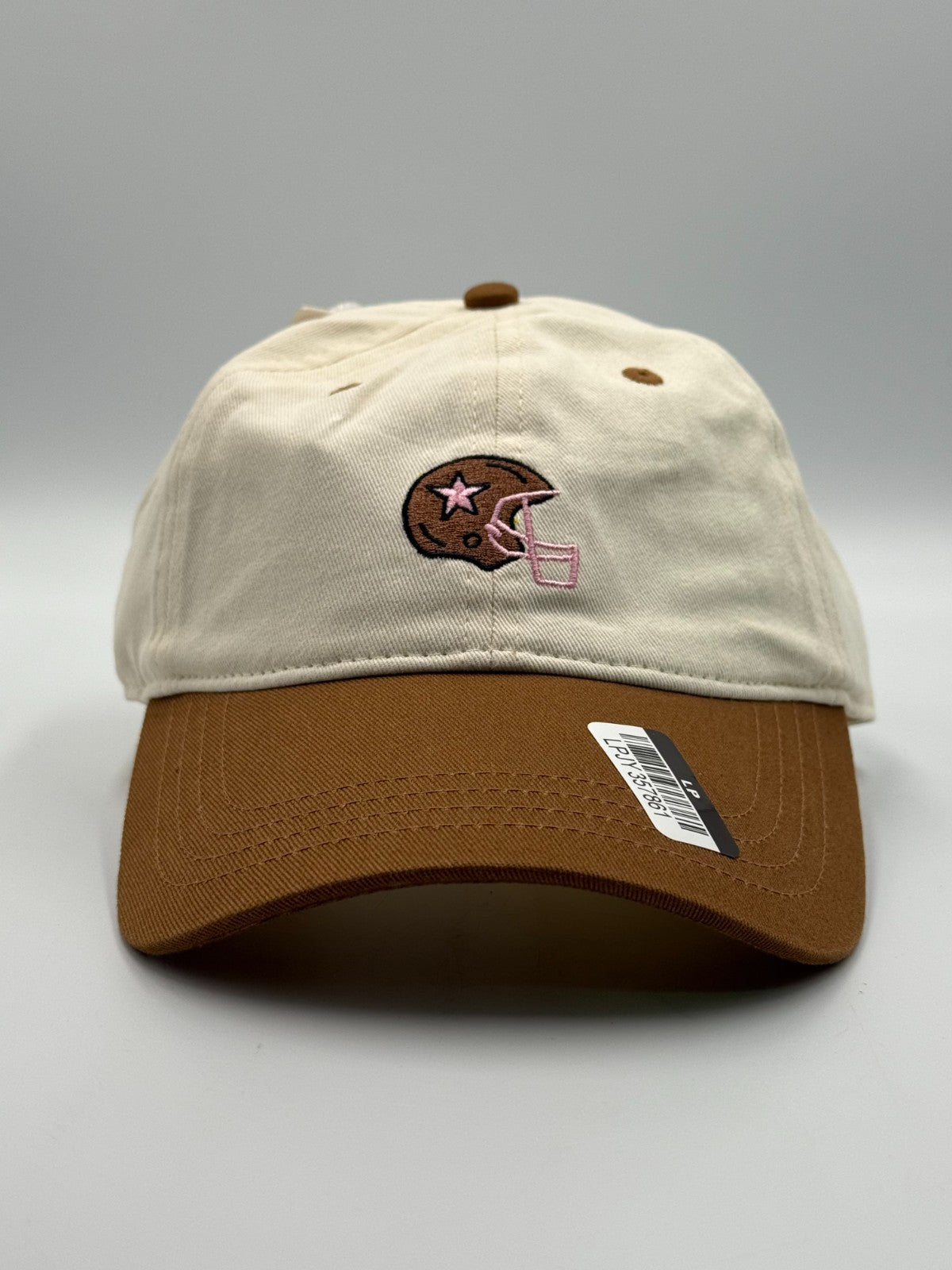 Frasier Sterling Football Helmet Dad Hat Cream Brown Adjustable Strapback Cap