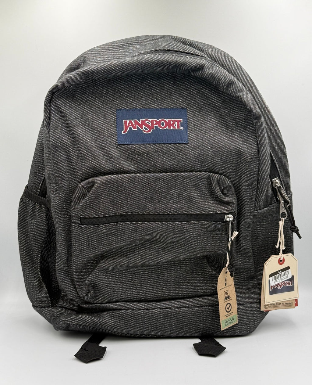 NWT JanSport Cross Town Plus Remix Black Denim Backpack 15" Laptop School Bag