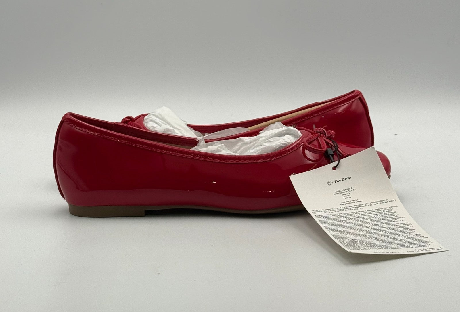 New The Drop Ballet Flats Women's 6 Red Patent Leather Bow Slip-On Almond Toe