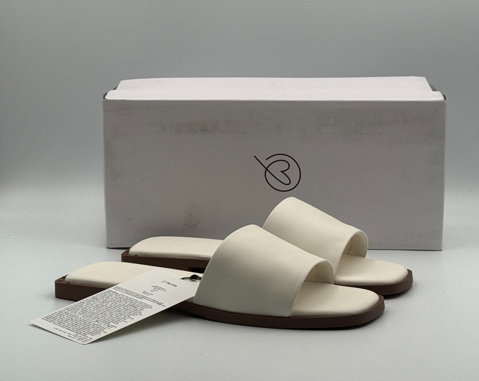 New The Drop Oslo One Band Sandals Women's 8 White Leather Slip-On Flat Beach