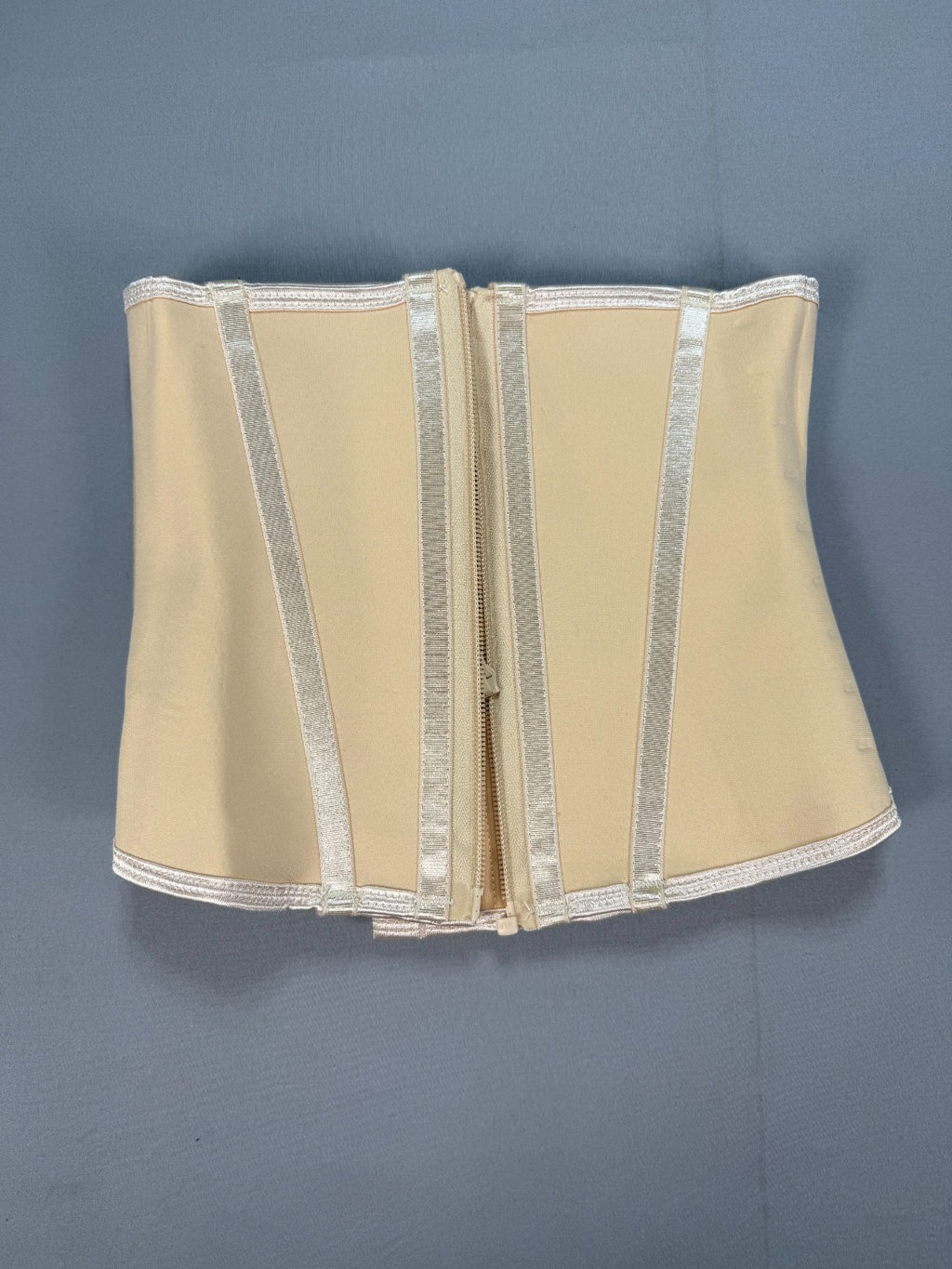 Women XS Nude Beige Waist Trainer Corset Cincher Zipper Underbust Body Shaper