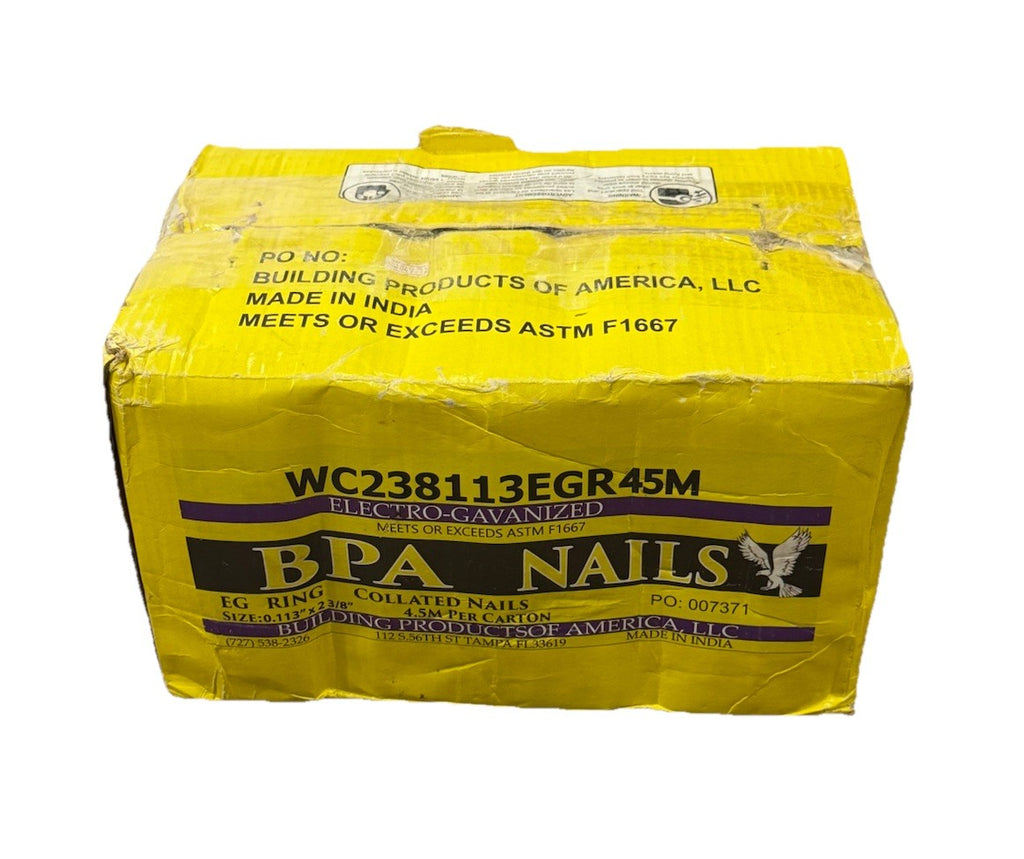 BPA NAILS Electro Galvanized Collated Roofing Nails 0.113” x 2 3/8” (QTY 4500)