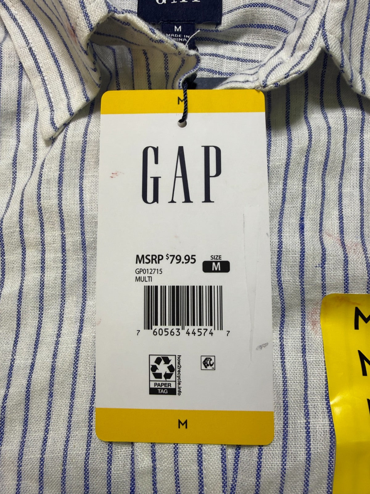 NWT Gap Striped Linen Button-Up Shirt Women's Medium White Long Sleeve Collared