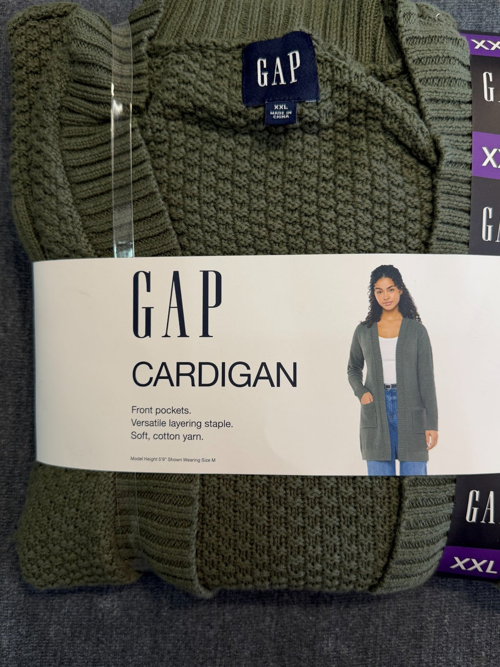 NWT Gap Long Sleeve Open Cardigan Women's 2XL Olive Green Front Pockets Winter