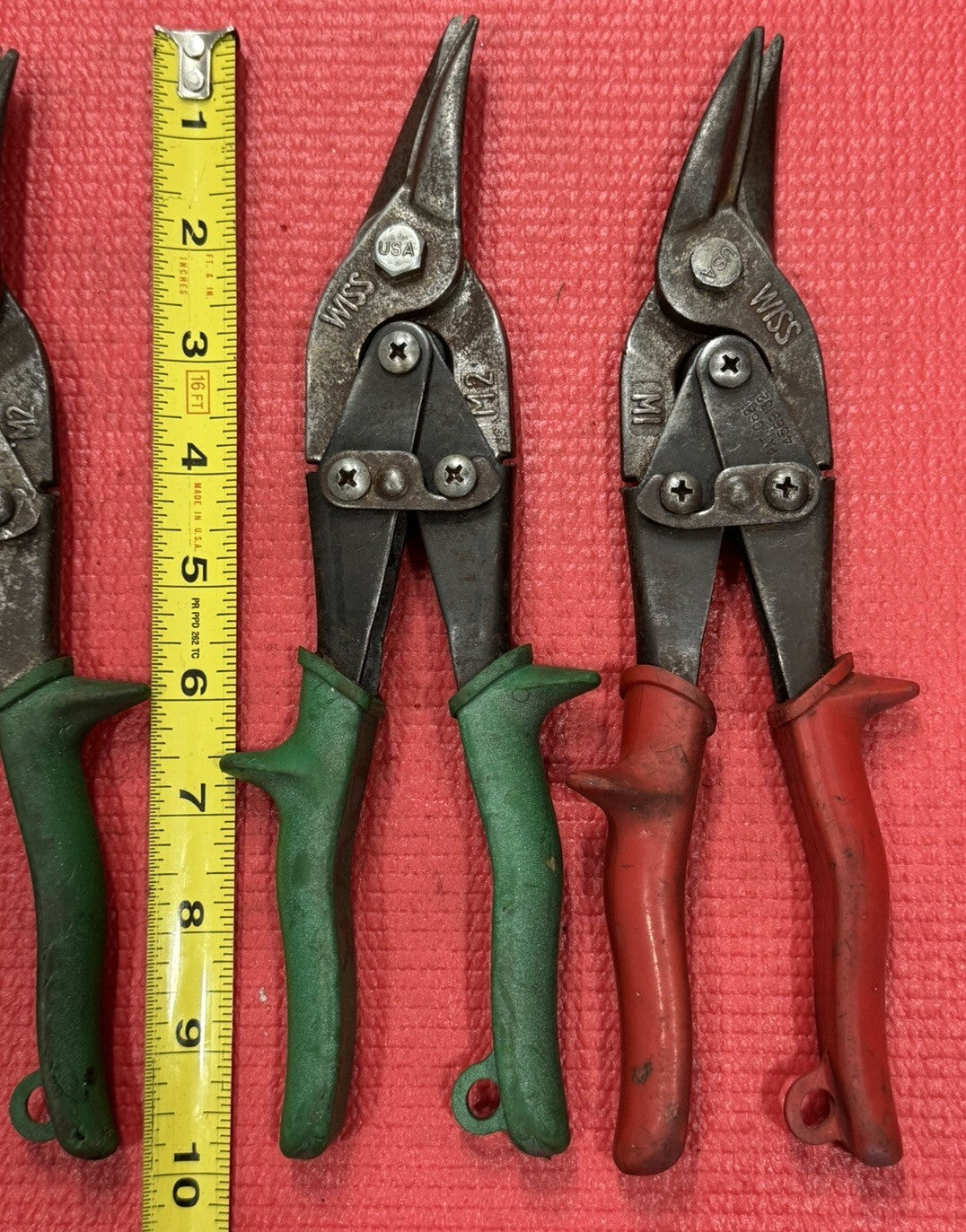 Vintage Wiss M1 & M2, 4 PC Set Aviation Shears Tin Snips Red & Green Made in USA