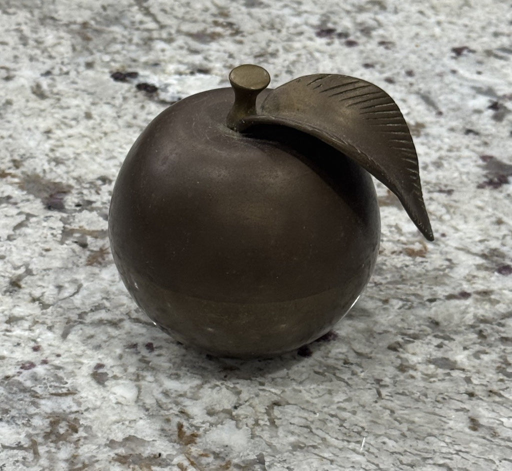 Vintage Large Solid Brass Apple Paperweight Desktop Rare