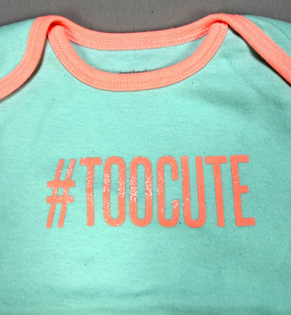 Carter's "#Toocute" Slogan Bodysuit Baby Girls 9 Months Blue Pink Short Sleeve