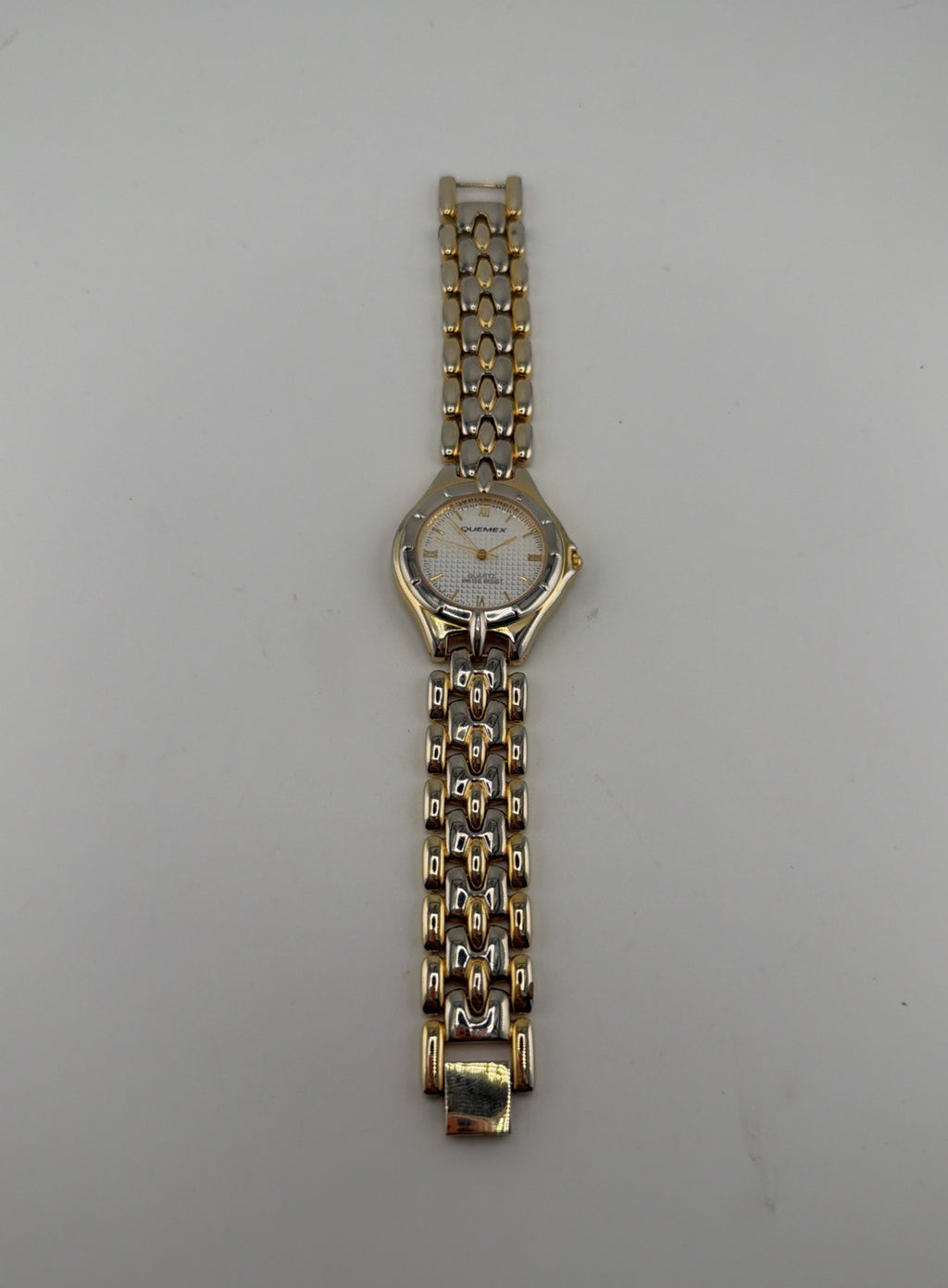 Vintage Quemex Watch Silver Gold Tone Quartz Water Resistant Needs Battery