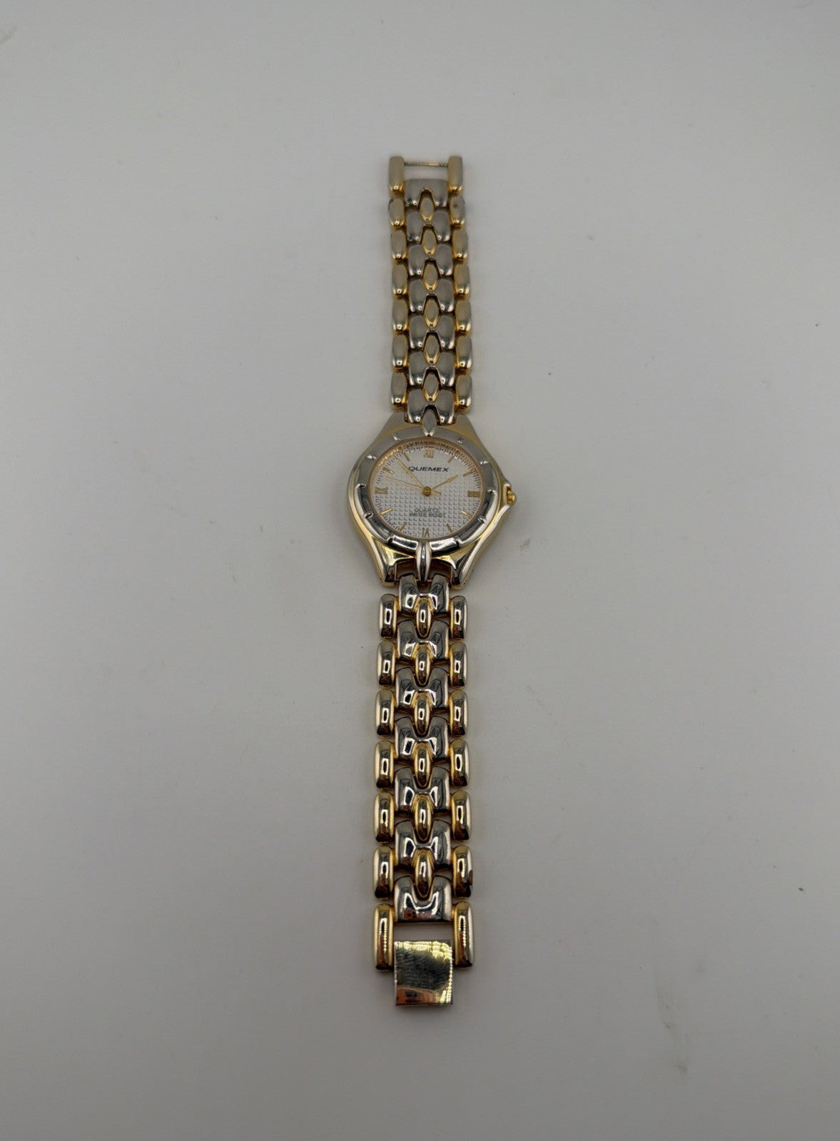 Vintage Quemex Watch Silver Gold Tone Quartz Water Resistant Needs Battery