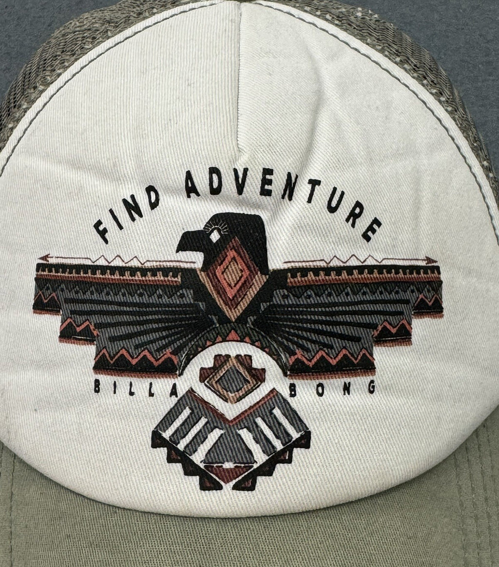 Vintage Billabong Find Adventure One Size Adjustable Hat White & Green Rare C1