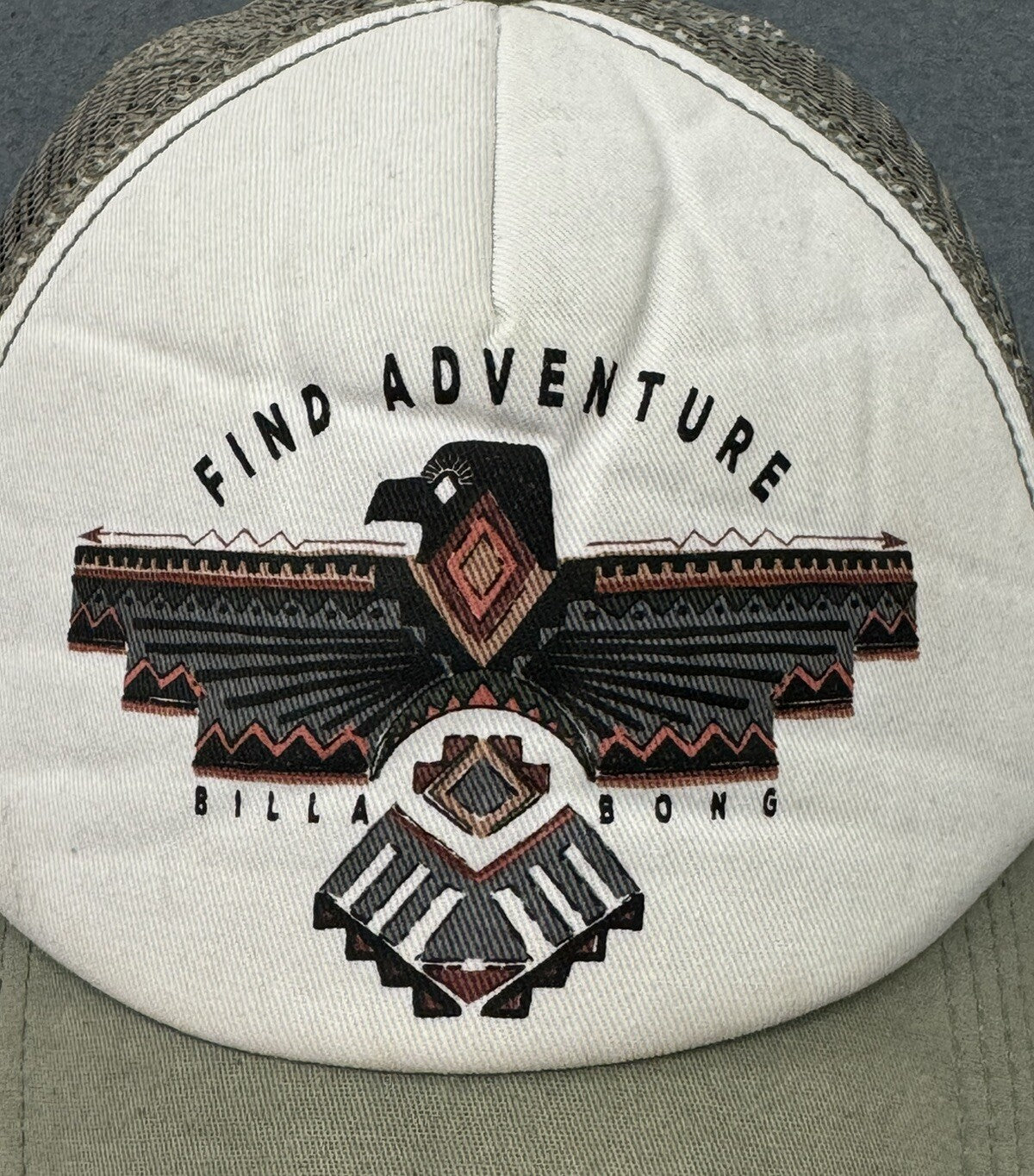 Vintage Billabong Find Adventure One Size Adjustable Hat White & Green Rare C1
