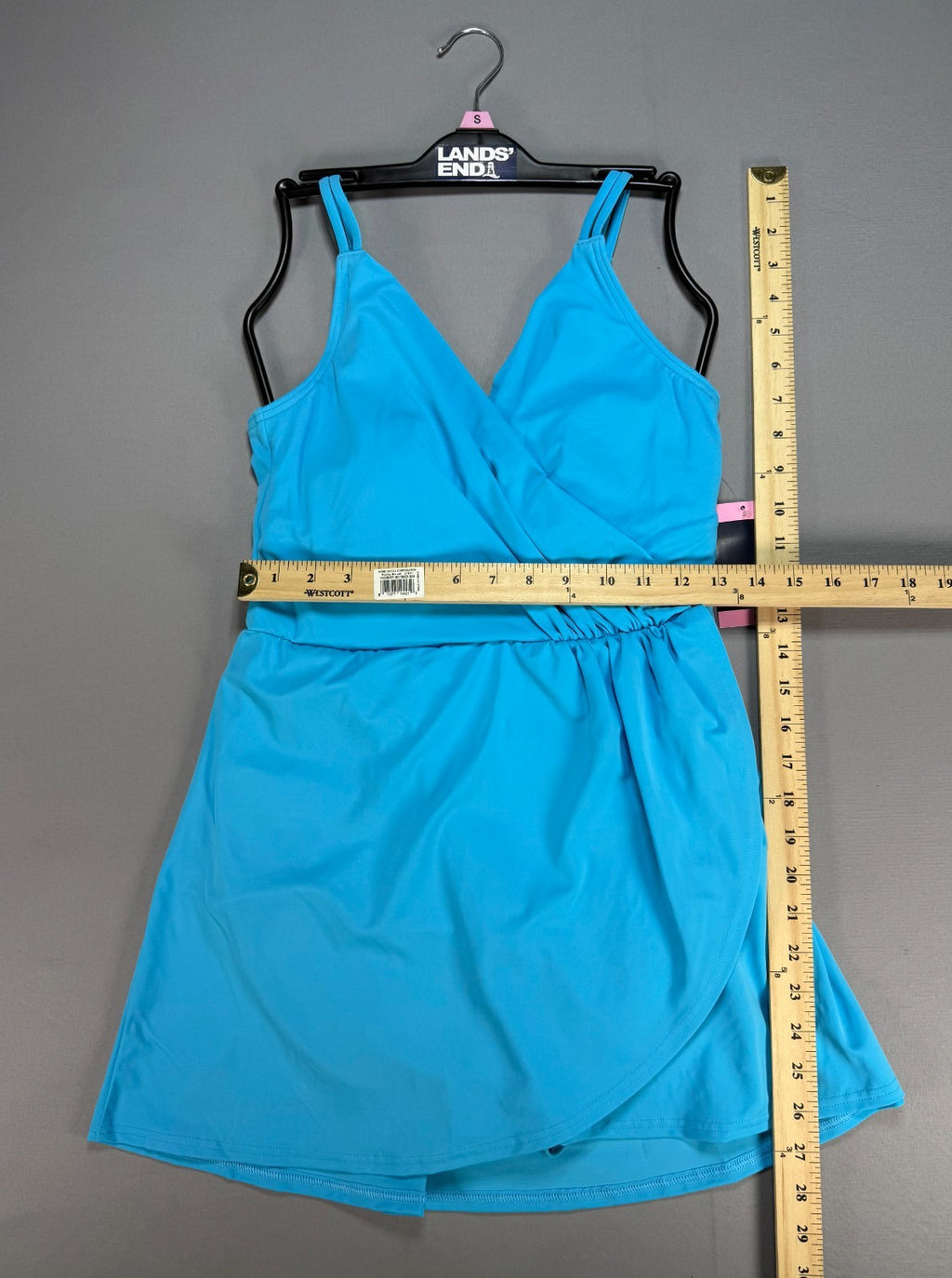 Lands' End Tulip Wrap One-Piece Swim Dress Women's Small Blue Sleeveless Preppy