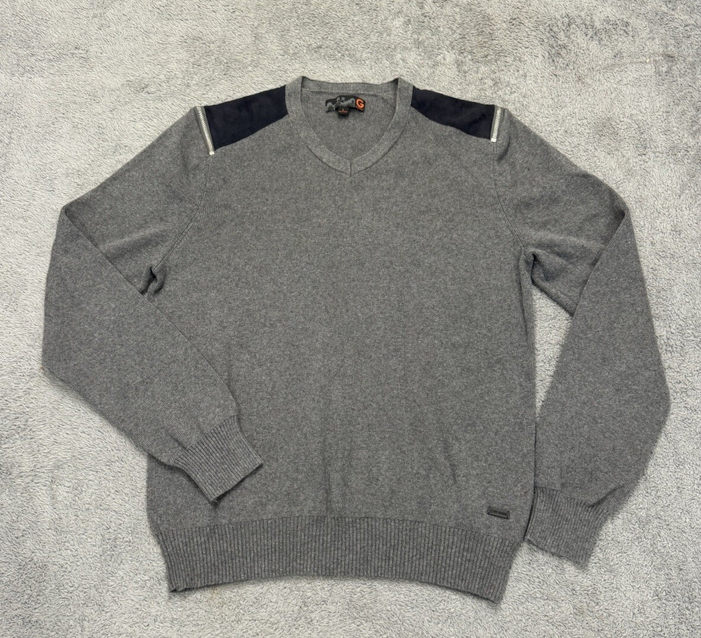 Guess Men's Size Large Black & Gray Sweater with Zipper Design
