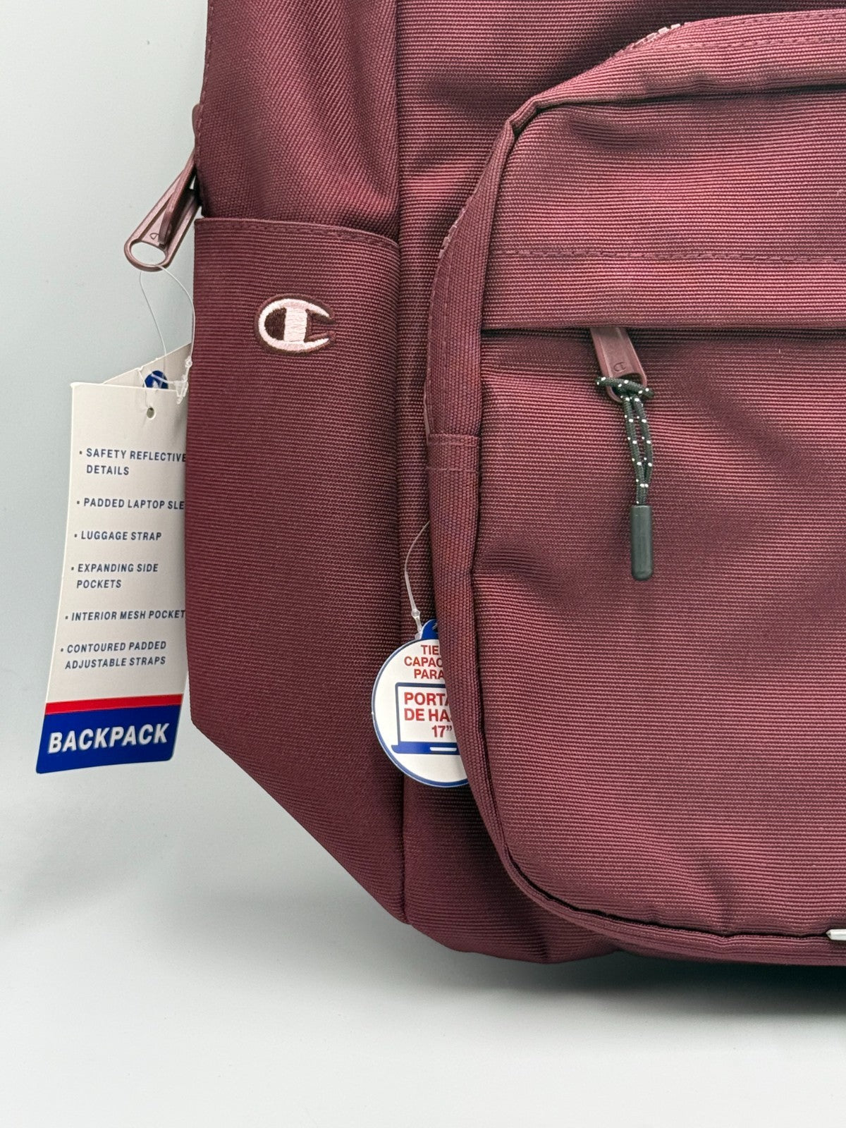 NWT Champion Estate Backpack Burgundy Maroon Pink Fits 17" Laptop School Bag