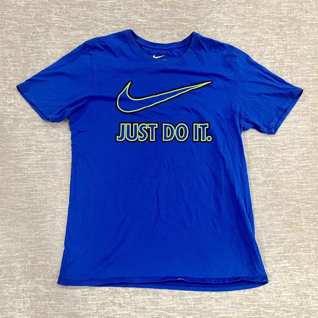 Nike Mens "Just Do It" Blue w/Green Checkmark Graphic T-shirt Size Large