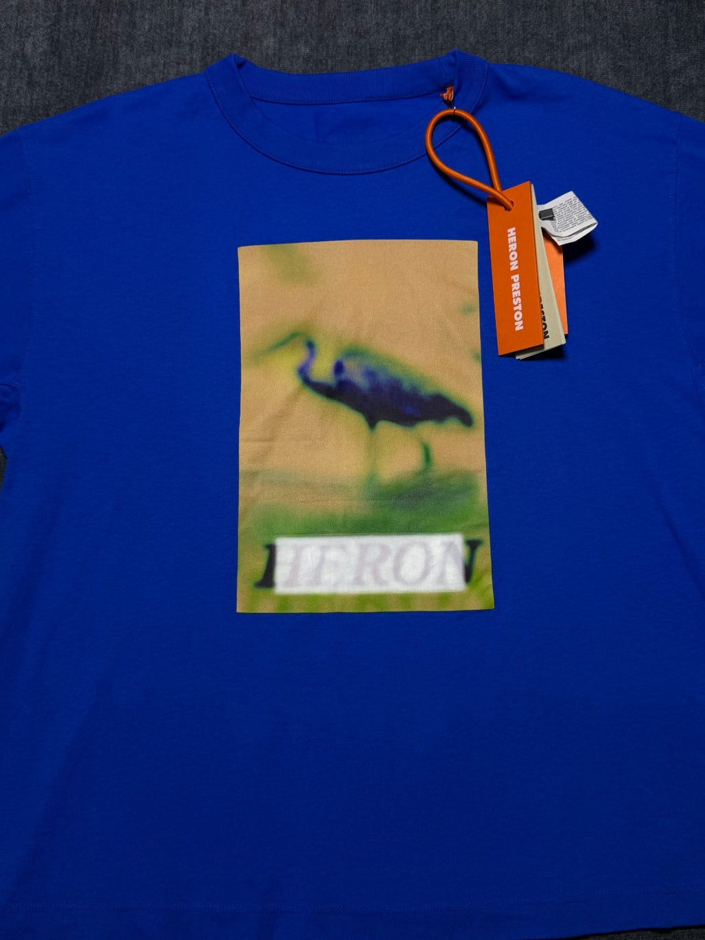 NWT Heron Preston Graphic Print Oversized T-Shirt Men's Large Blue Short Sleeve