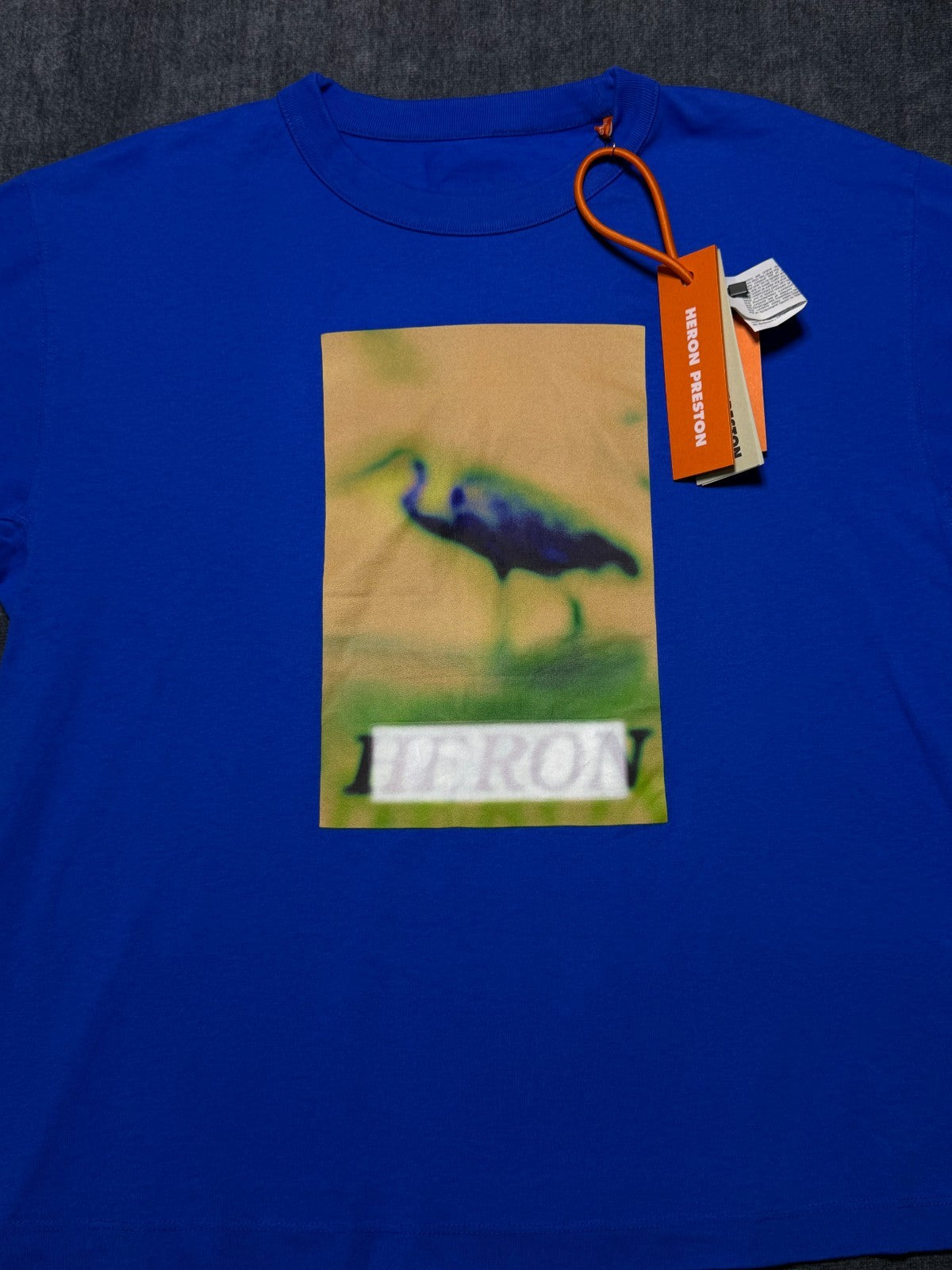 NWT Heron Preston Graphic Print Oversized T-Shirt Men's Large Blue Short Sleeve