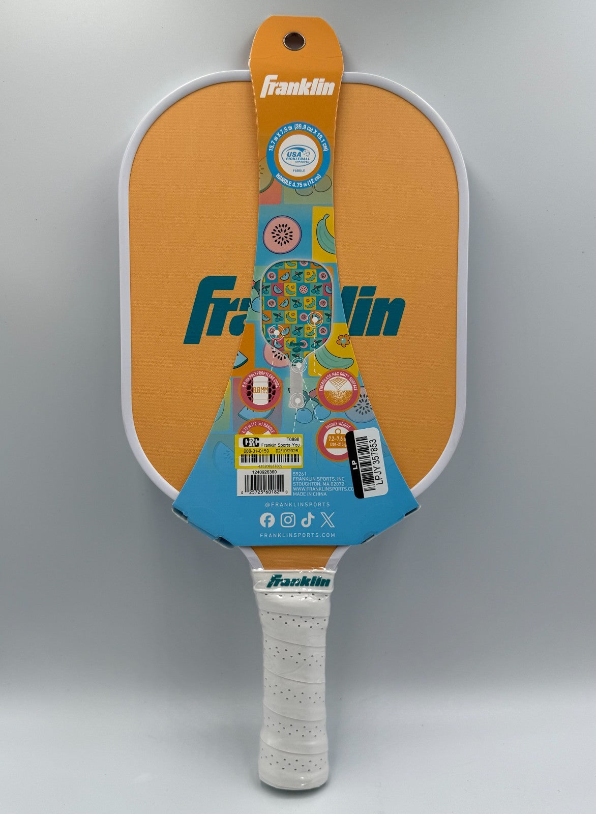 New Franklin Youth Pickleball Paddle Fruit Pattern Polymer Core Leo Chun Racquet
