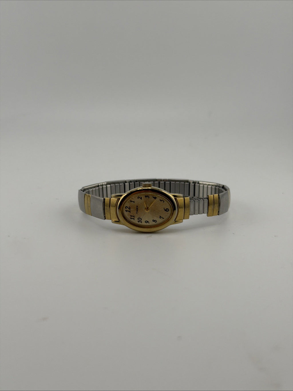 Timex Cavatina Watch Women 18mm Gold Tone Oval Dial Stretch Band New Battery