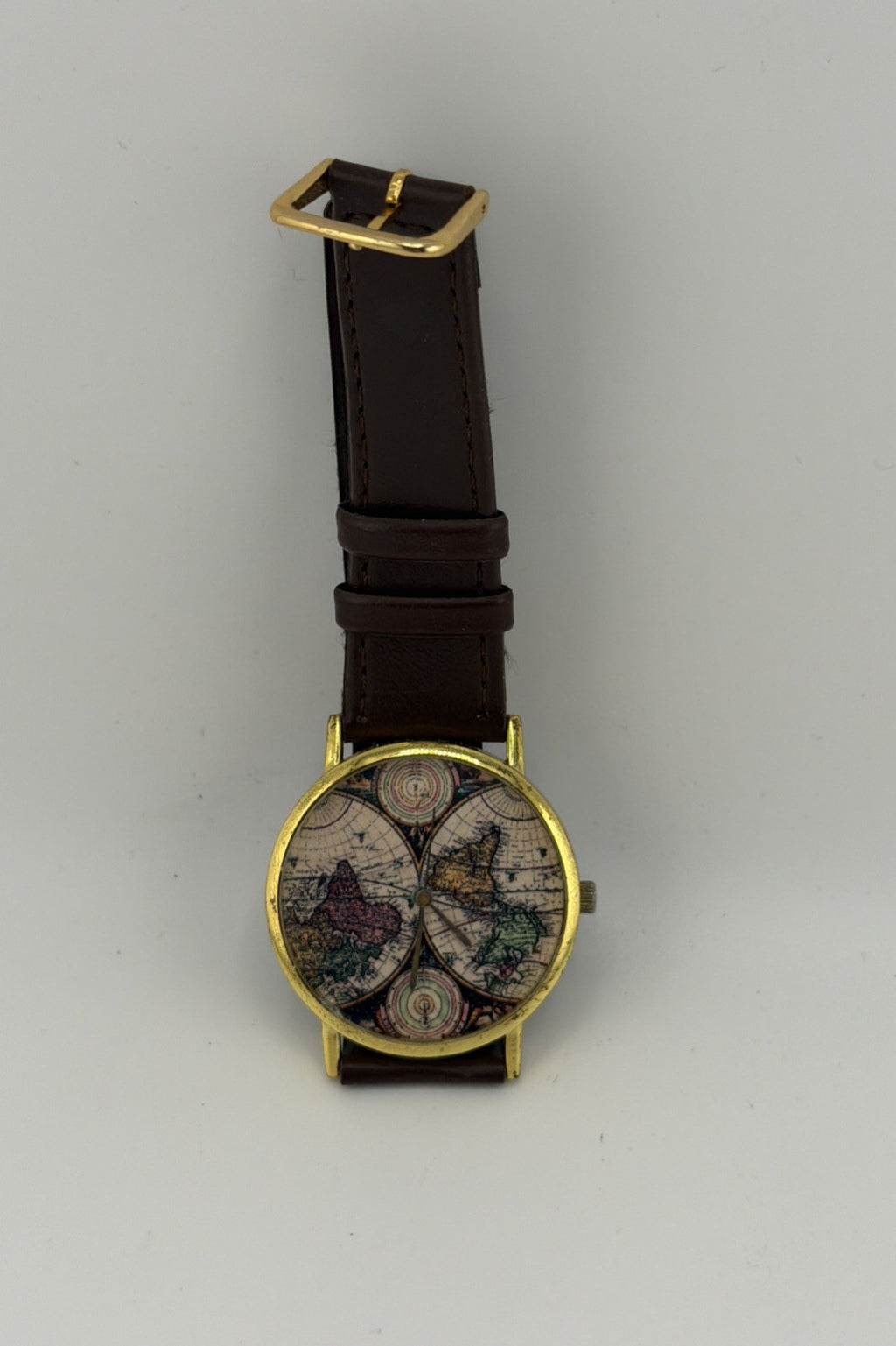 Map Face Unisex Watch With Leather Band