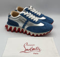 Christian Louboutin Loubishark Flat Ludwig Blue Suede Silver Size 40.5 EU 7.5 US