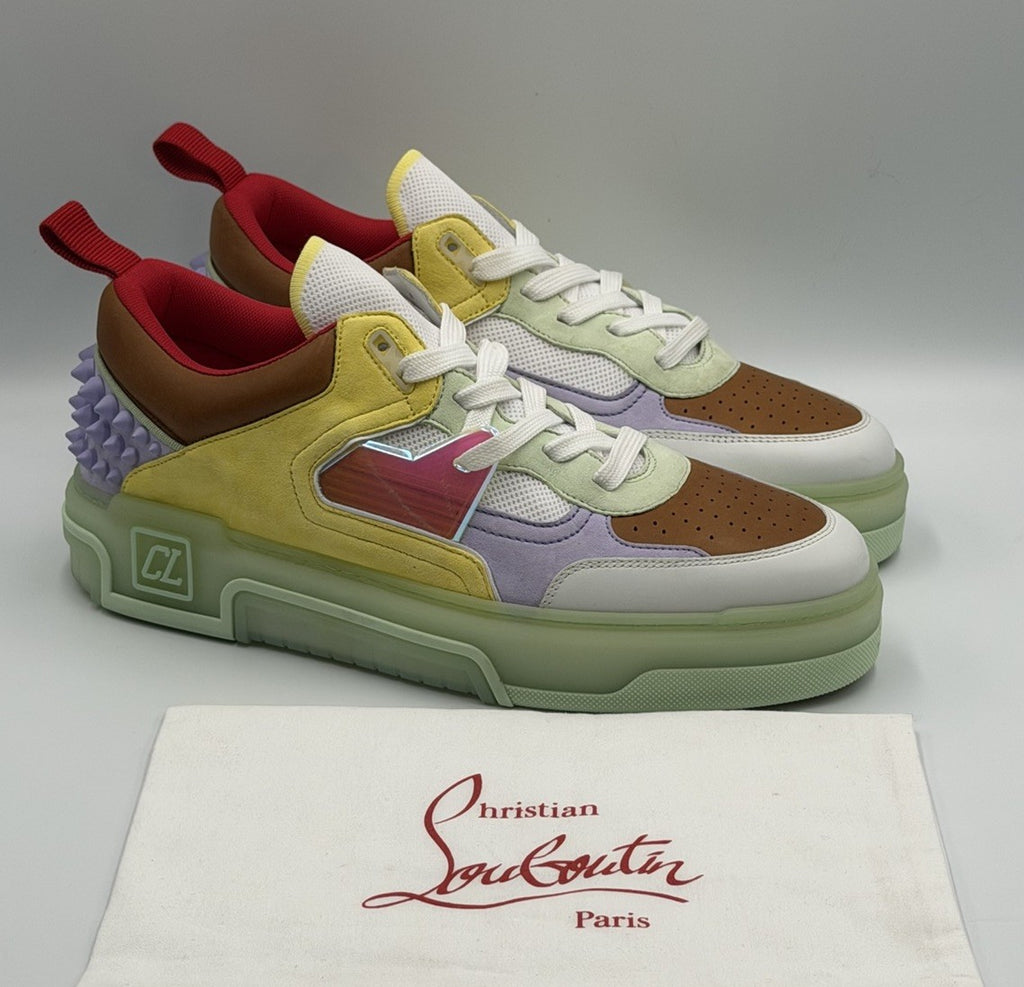 Christian Louboutin Calf Loubi Flat Sneakers Green/Lilac Size 43.5 EU; 10.5 US