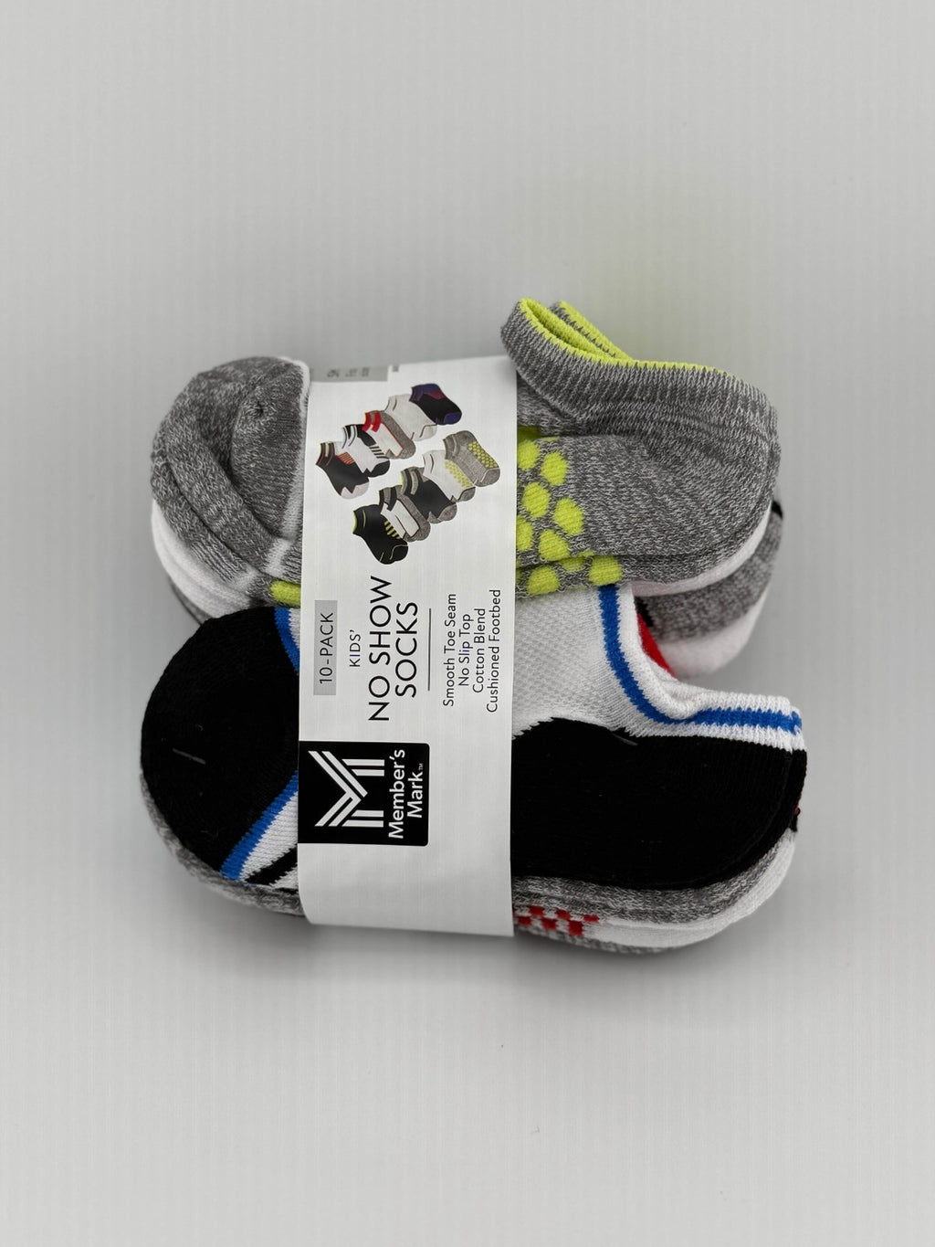 Member's Mark No-Show Socks Kid's Multicolor Comfort Cotton S 7-10 Pack of 10