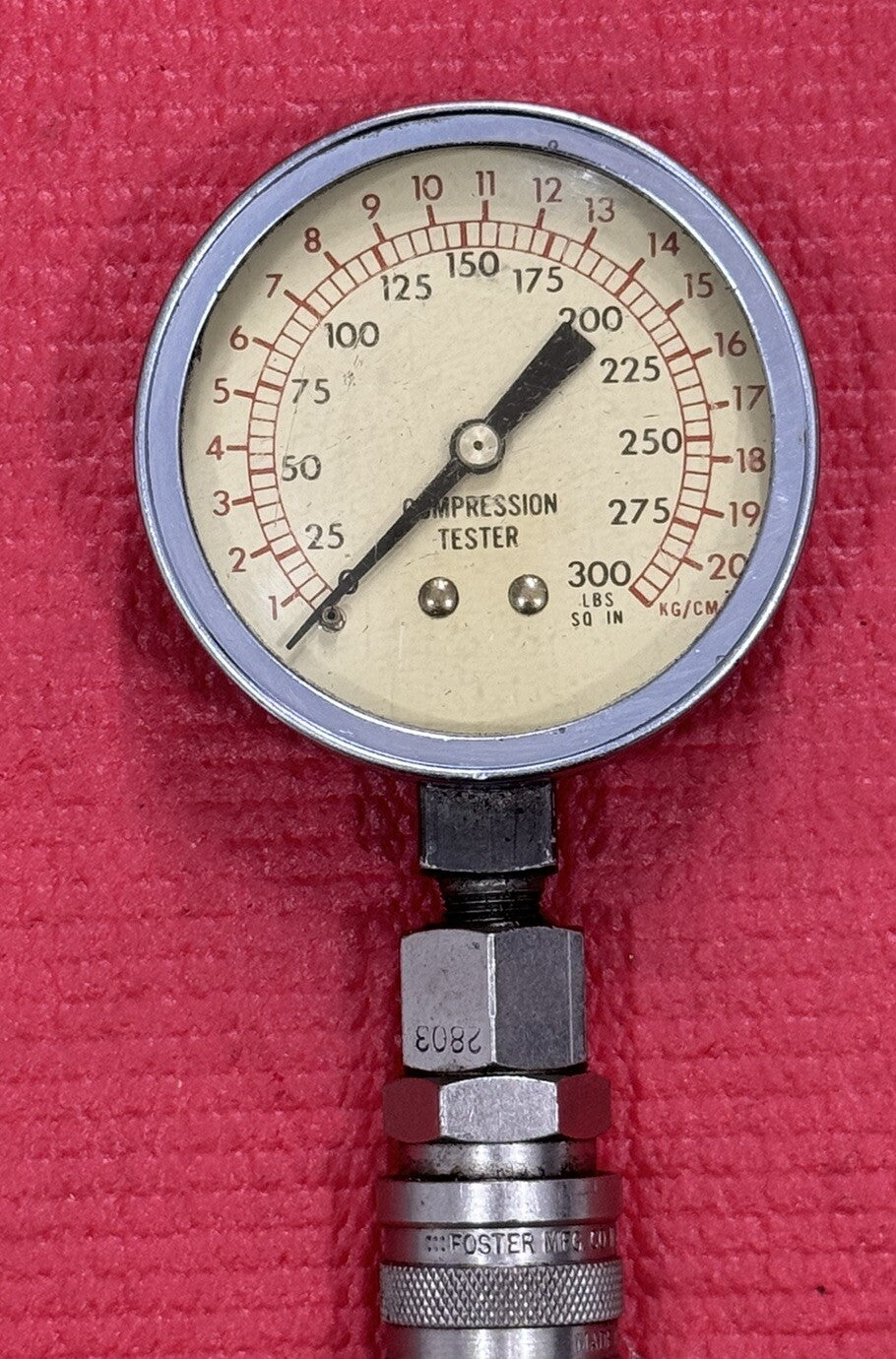 Vintage 300 PSI Compression Tester Meter Guage w/ Foster 2803 Air Hose Fittings