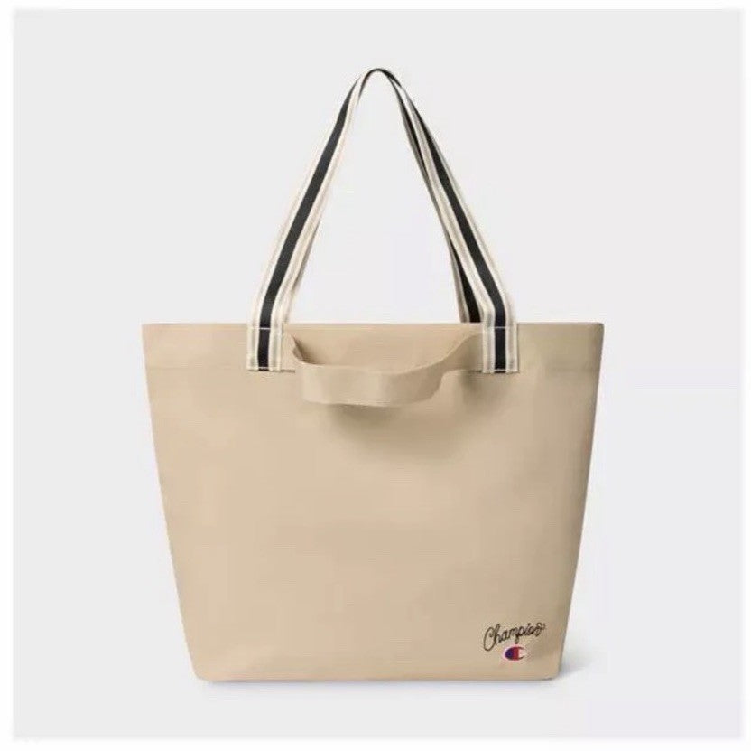 NWT Champion Canvas Shoulder Tote Bag Women Tan Striped Handles Shopper Everyday